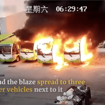 EVは燃えだすと手がつけられない！中国にて、駐車中の電動バスが突如発火、次々4台が燃え尽きる