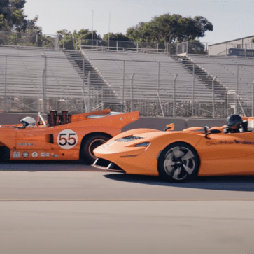 マクラーレンがエルヴァのルーツに通じるレーシングカー、M8Dそしてエルヴァがともに走行する動画を公開。意外とM8Dはデカかった