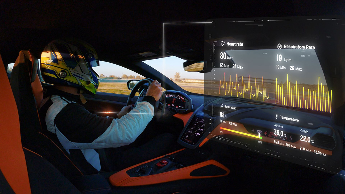 ランボルギーニが次世代テレメトリーを発表。5G技術を活用して走行中の車両/生態データを送り、それをもとにコーチがリアルタイムでアドバイスしてくれるもよう