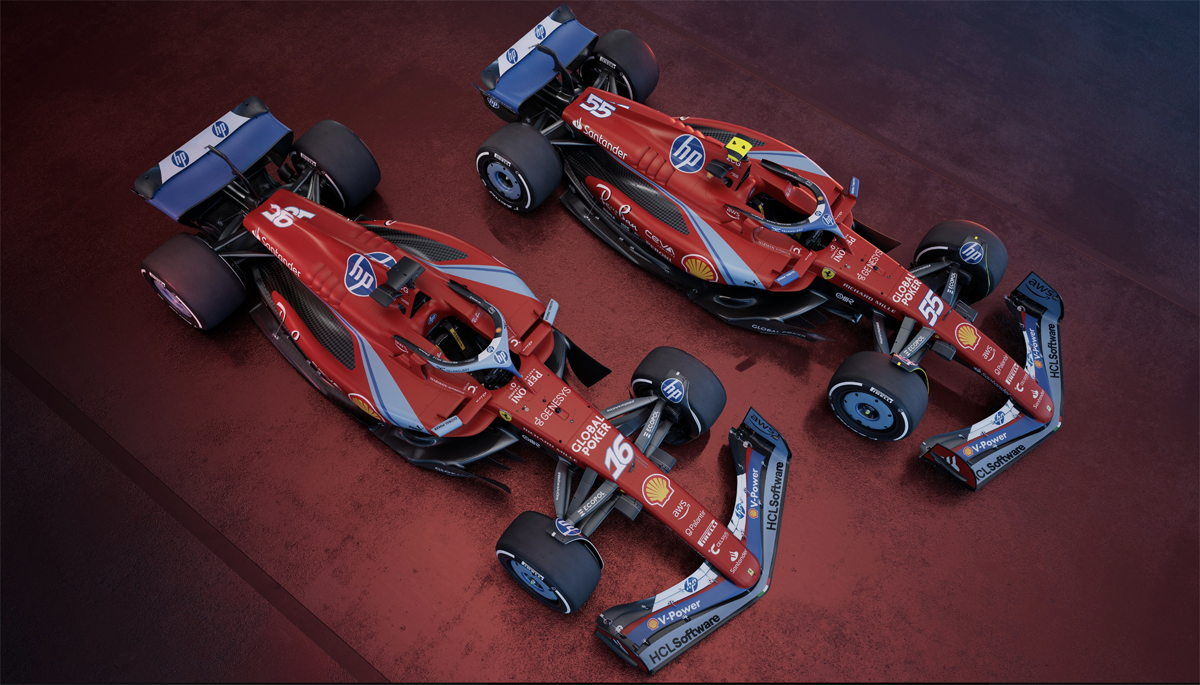 フェラーリが「ブルーを復活させた」1戦限りのF1マシン「SF-24」を公開。新スポンサーであるHPのロゴも大きく表示される