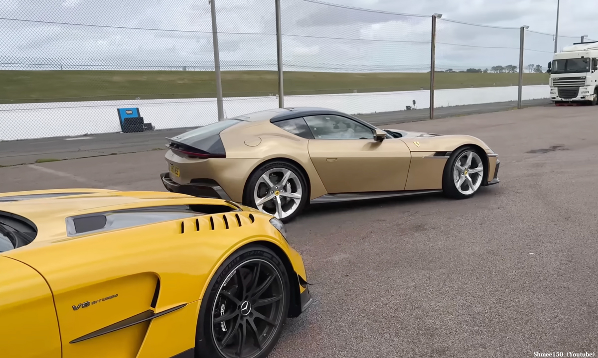 フェラーリ 12チリンドリ vs AMG GT ブラックシリーズ:人気ユーチューバーが自身のクルマを用いてドラッグレース対決【動画】