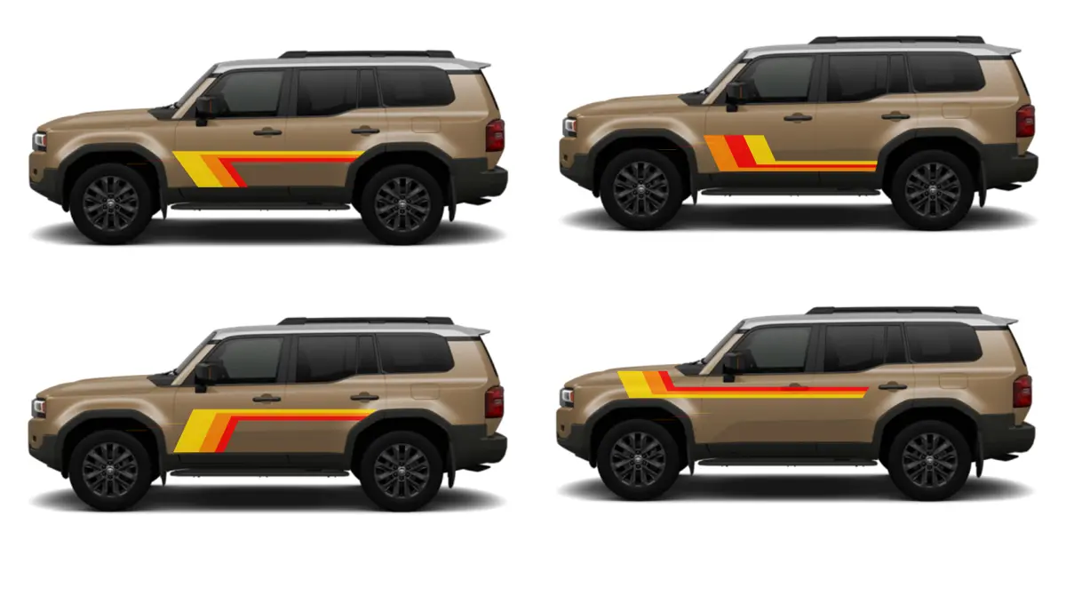 ランドクルーザー250の納車が迫る。TRDストライプのデザインを検討中、自家施工にてコストはシート代金の約3万円ナリ