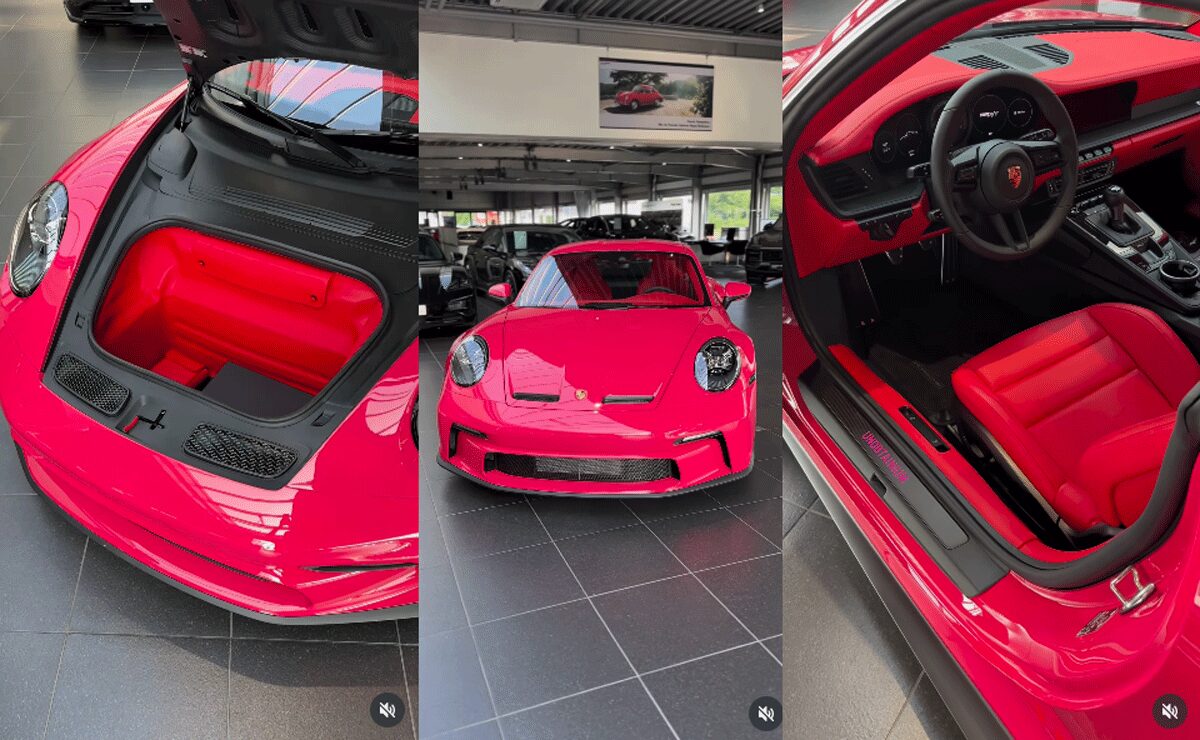 世界に1台だけ|内外装がレッドとピンクのポルシェ911 S/T”ハイカスタム”が登場。ボディカラーはイチゴを意味する「フレーズ(イチゴ)」