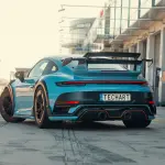 【リアウイング3段重ね】テックアートがポルシェ911ターボのコンプリートカー、「GTストリートR」ガルフブルーVer.を公開