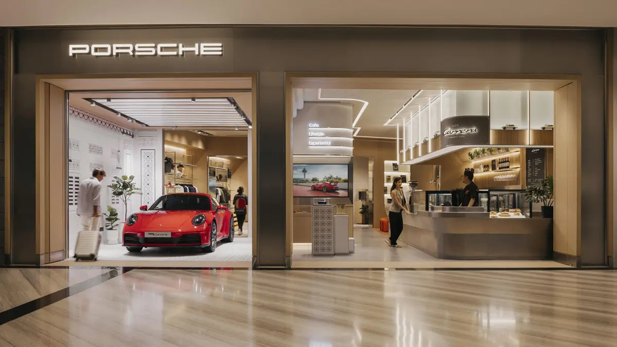ポルシェ、新拠点「Porsche at Jewel」をシンガポール・チャンギ空港にオープン。カフェやカルチャー展示などマルチセンス体験を提供