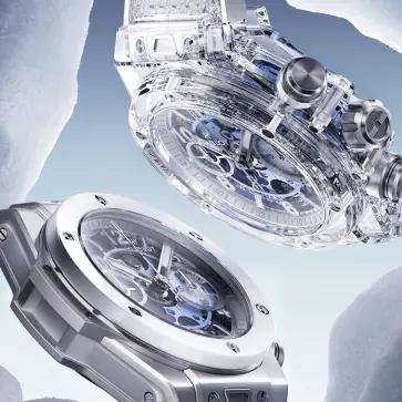 ウブロが「ウインター」仕様のビッグ・バンを2モデル発売、巻き上げローターは「雪の結晶」。サファイアクリスタルモデルは1054万円