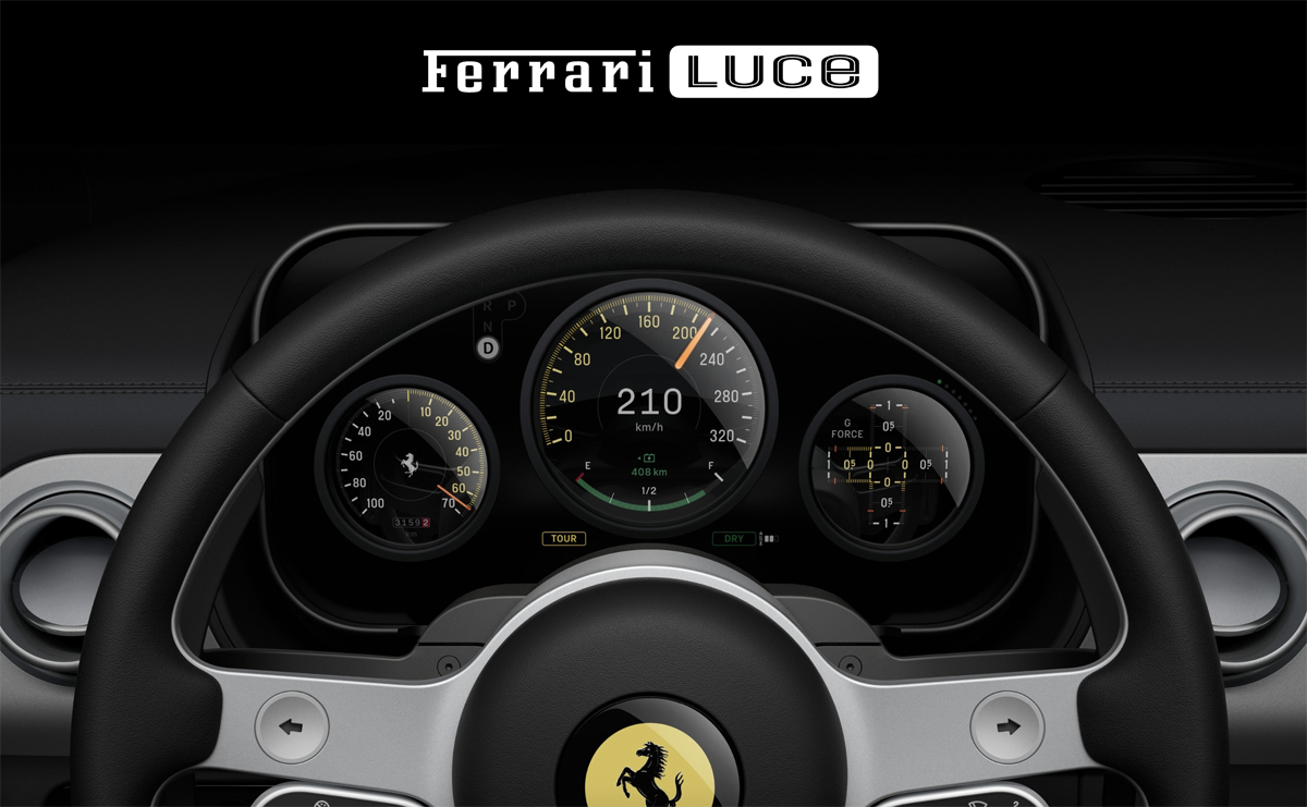 完全に予想外の出た。フェラーリが初のEVの名称を「ルーチェ（LUCE）」に決定、マーク・ニューソン、ジョナサン・アイブとのコラボによる内装を公開