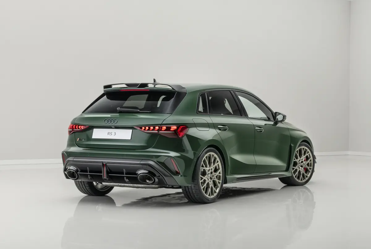 アウディRS3 コンペティションリミテッド「スポーツバック」マラカイトグリーン、斜め後ろ