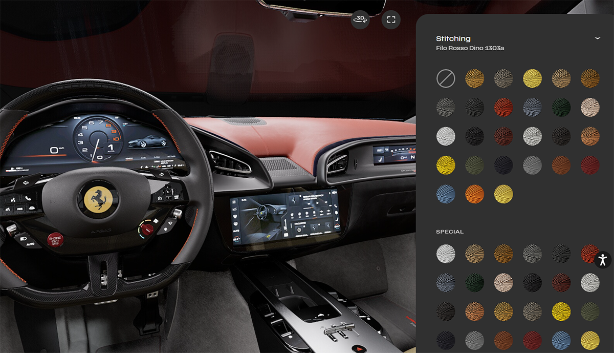 フェラーリ アマルフィ スパイダーのカーコンフィギュレーター～インテリアカラーの選択肢～ステッチ