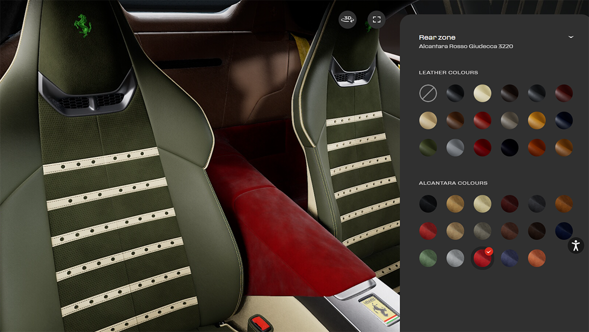 フェラーリ アマルフィ スパイダーのカーコンフィギュレーター～インテリアカラーの選択肢～リアゾーン