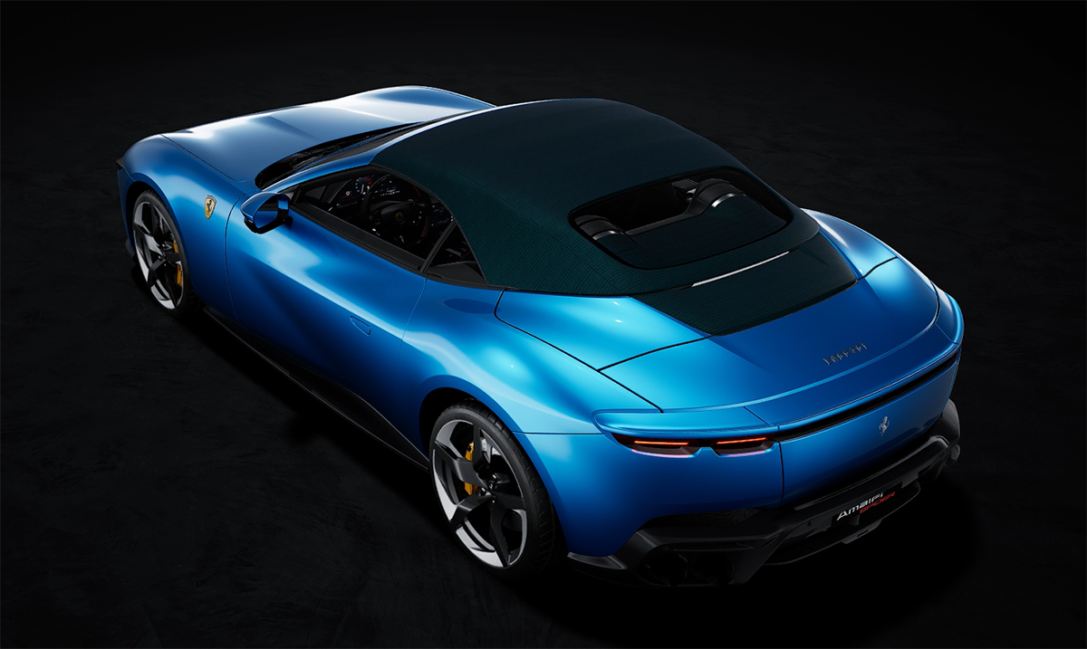 フェラーリ アマルフィ スパイダーのカーコンフィギュレーター～ブルーのボディカラーにグリーンルーフ