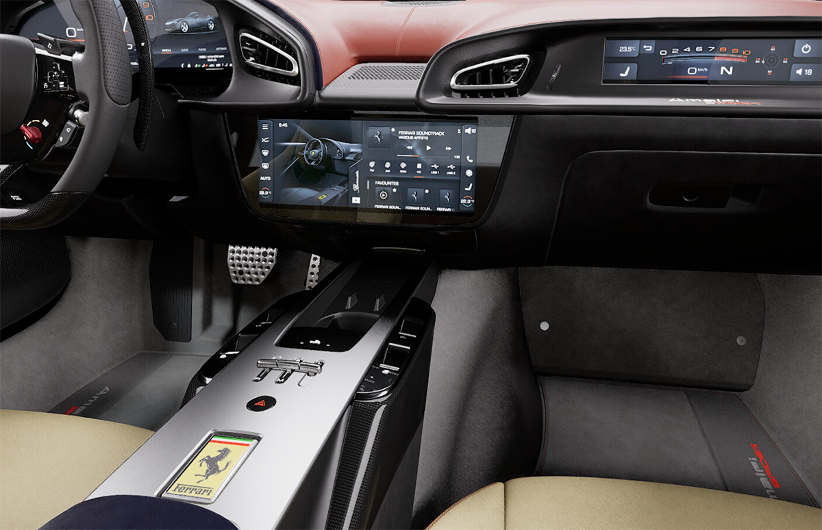 フェラーリ アマルフィ スパイダーのカーコンフィギュレーター～インテリアカラーの選択肢～カーペットのモデル名ロゴ