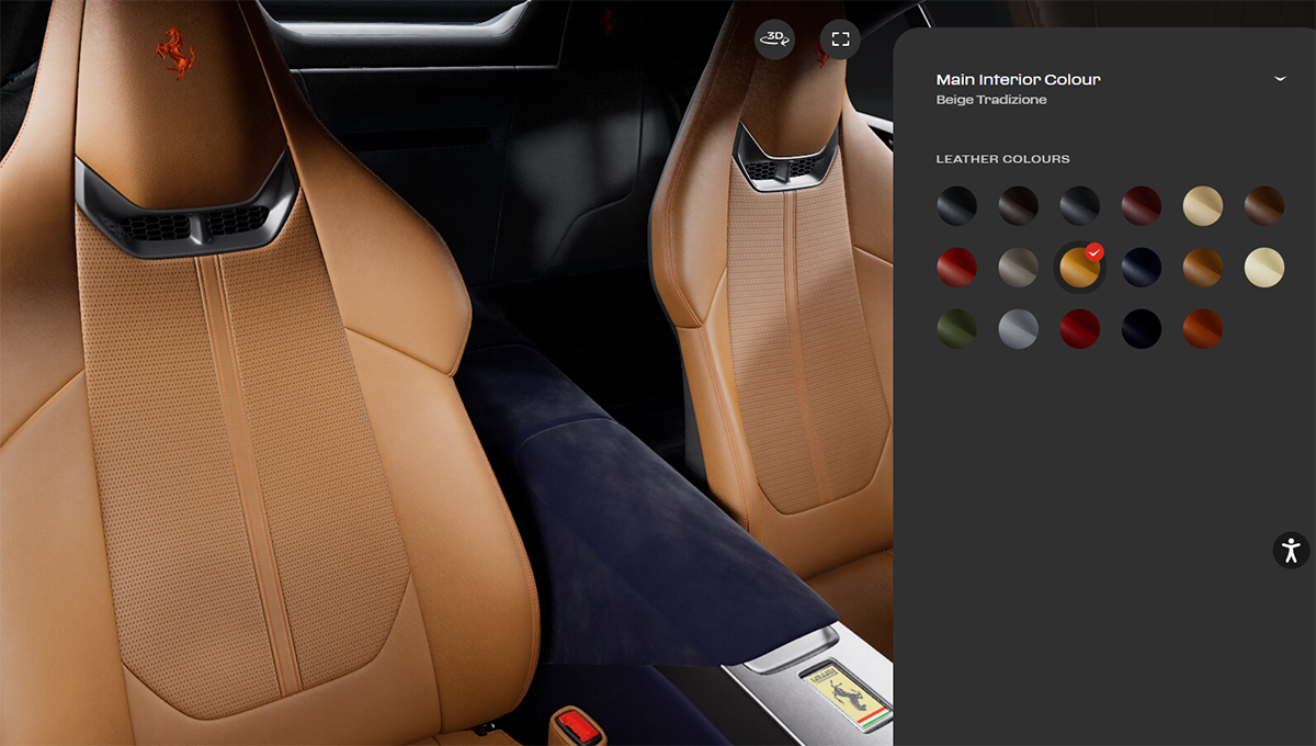 フェラーリ アマルフィ スパイダーのカーコンフィギュレーター～インテリアカラーの選択肢～メインカラー