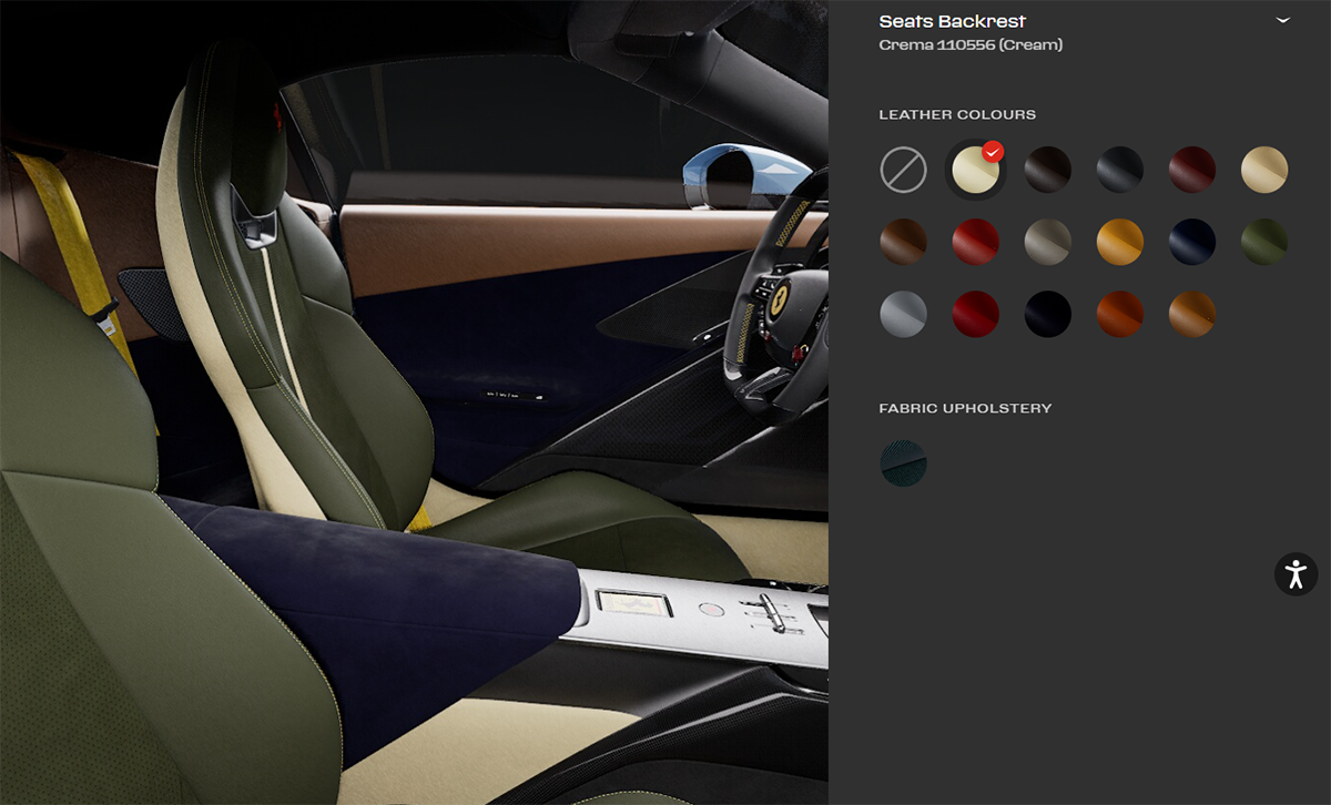 フェラーリ アマルフィ スパイダーのカーコンフィギュレーター～インテリアカラーの選択肢～シートバック