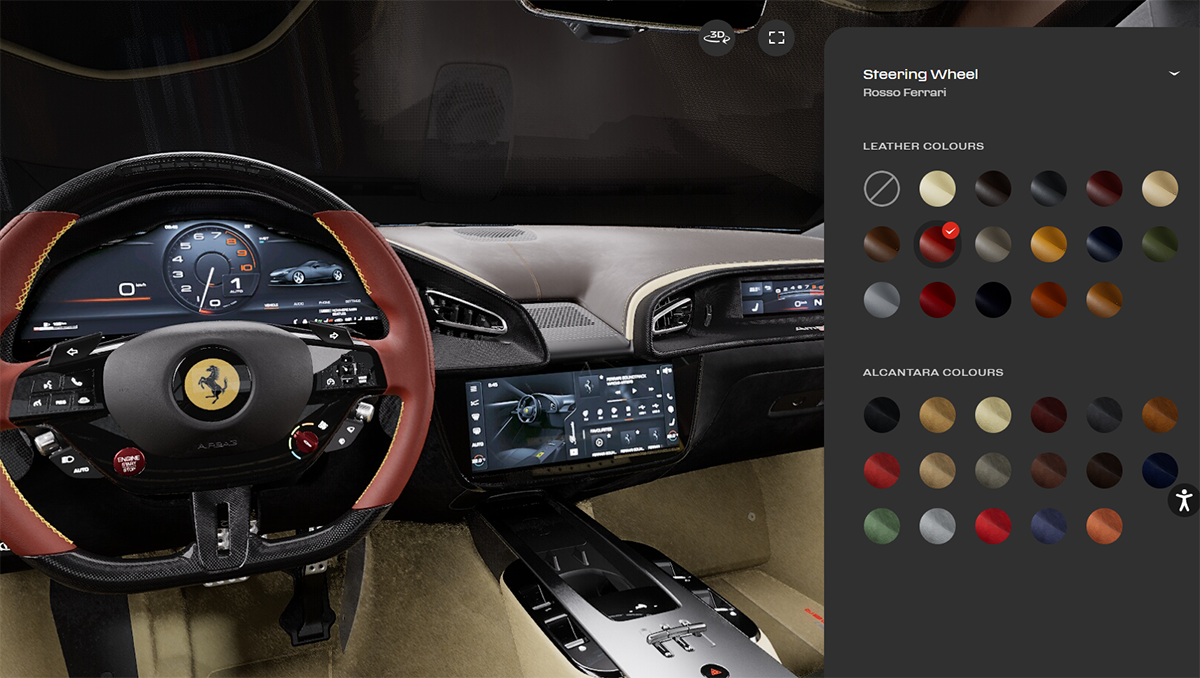 フェラーリ アマルフィ スパイダーのカーコンフィギュレーター～インテリアカラーの選択肢～ステアリングホイール