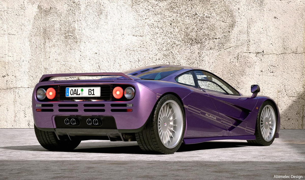 アルピナがマクラーレンF1をカスタムした「もしも」スーパーカーのレンダリング（リヤ）