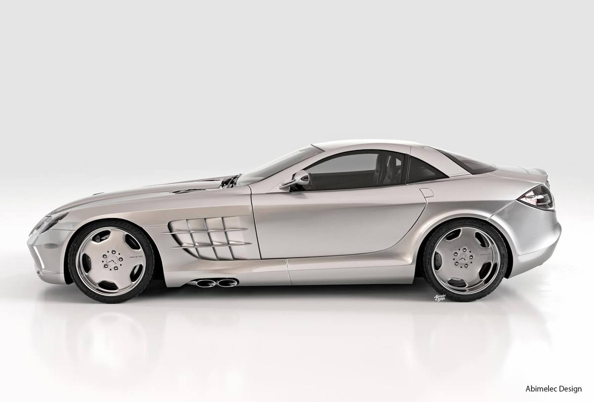 メルセデスSLRマクラーレンにディッシュホイールを装着したレンダリング（サイド）