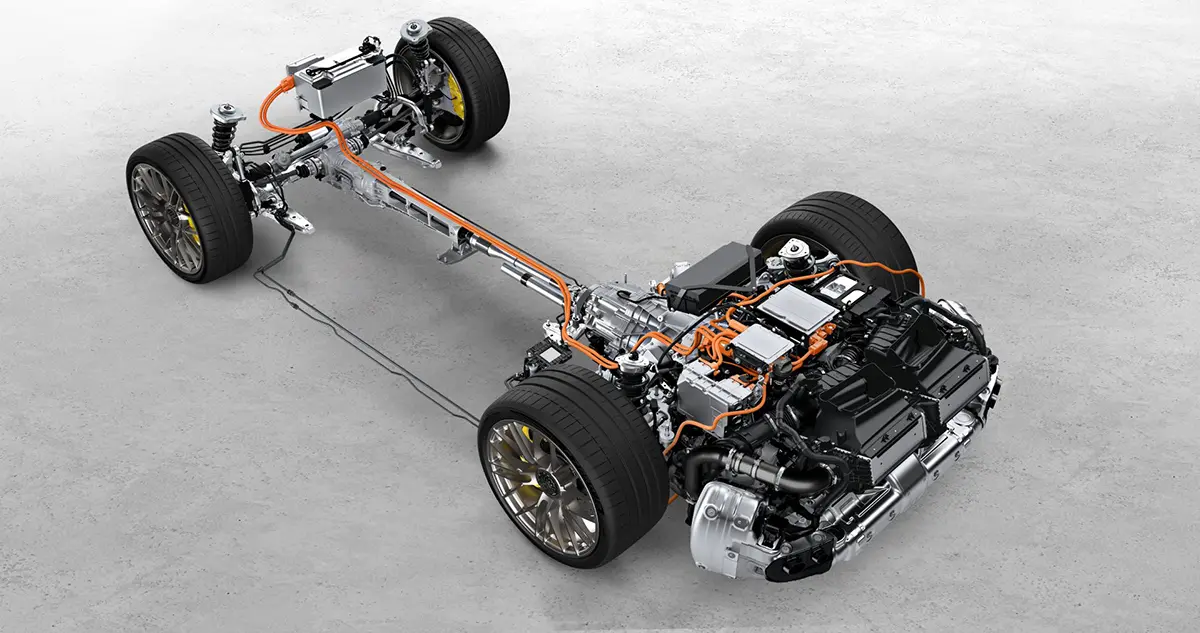 ポルシェ911ターボSの駆動系説明用スケルトン画像