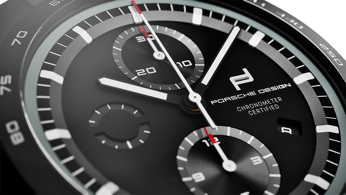ポルシェデザインの腕時計、「カスタムビルト・タイムピース」によるカイエン仕様（文字盤アップ）