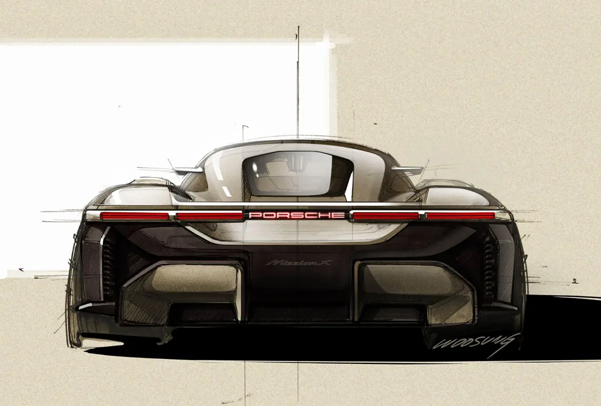 ポルシェ「ミッションX」コンセプトのデザインスケッチ（リア）