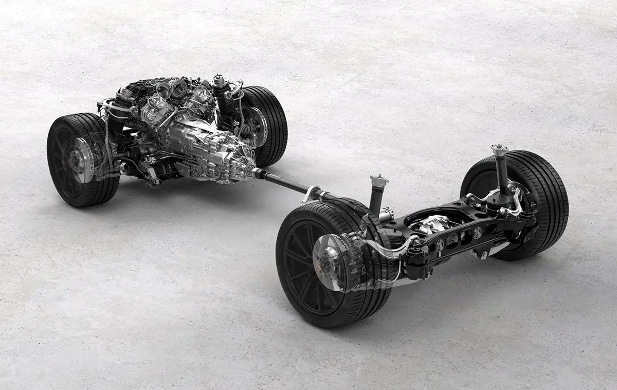 ポルシェ・パナメーラのシャシー（スケルトン画像）