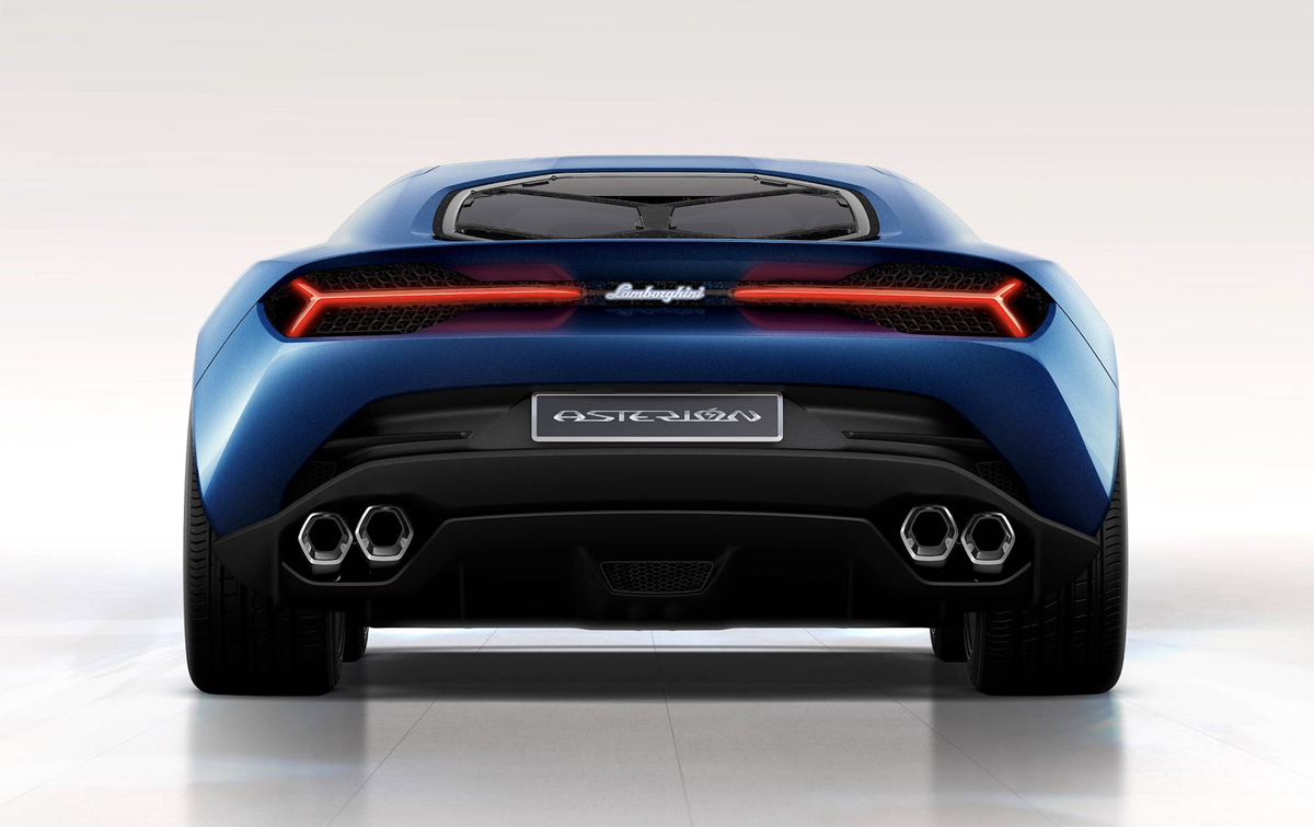 ランボルギーニのコンセプトカー「アステリオン」のリアビュー（ブルー）
