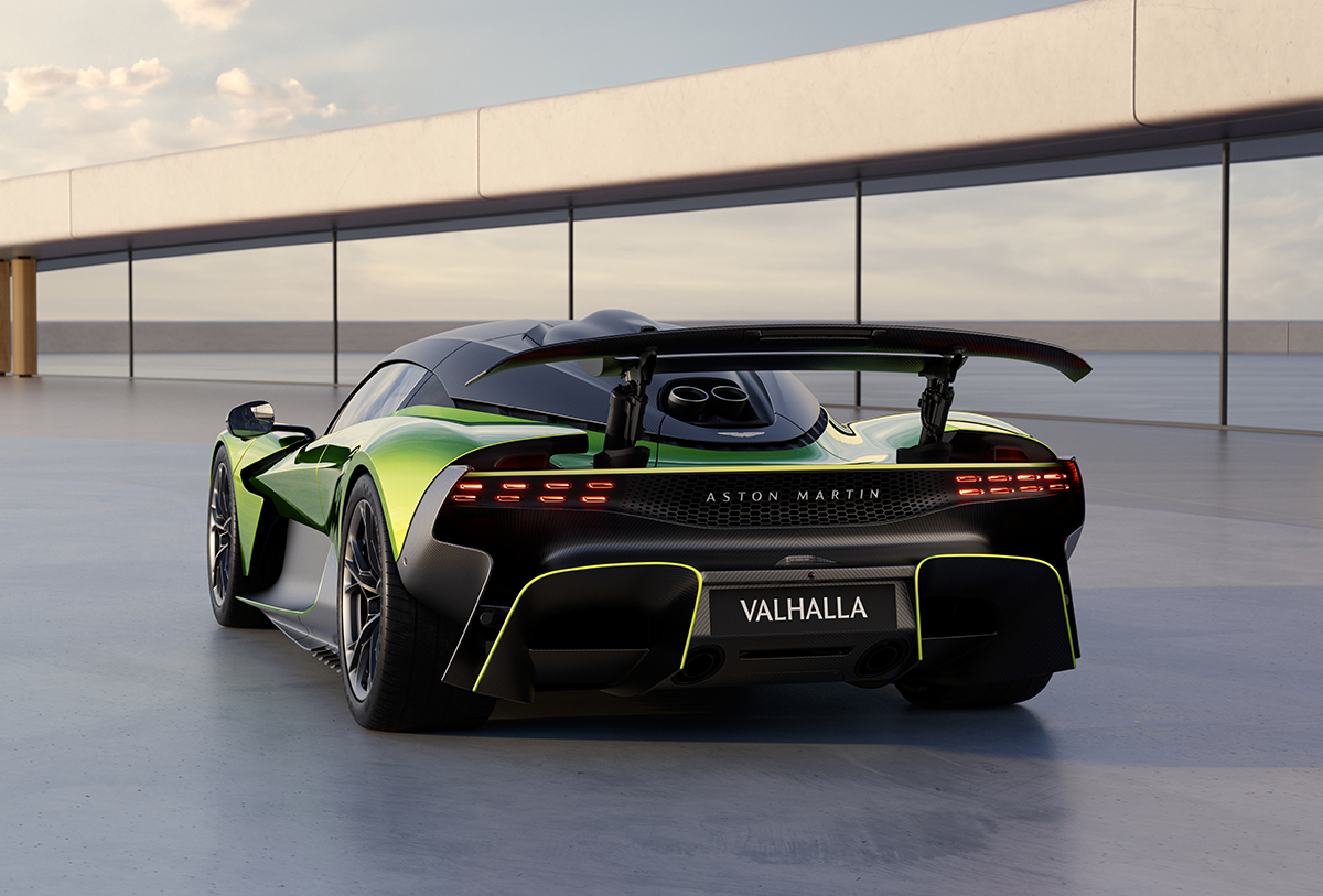 アストンマーティン・ヴァルハラのリアビュー(停止、グリーン)