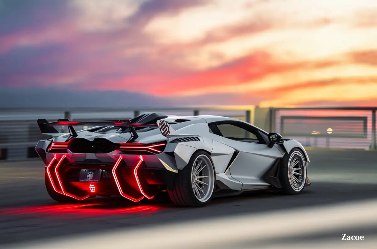 Zacoeによってカスタムされた「ワイドボディキット」装着のランボルギーニ・レヴエルト（リヤ）