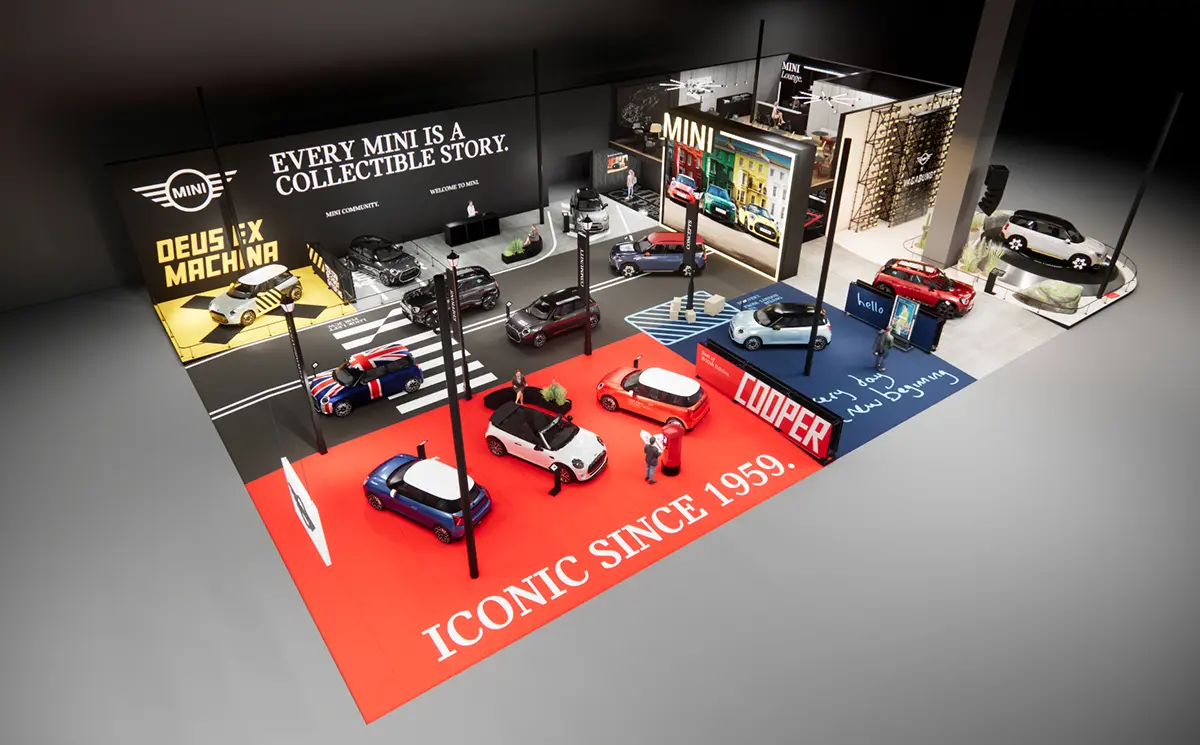 中国 北京モーターショーにおけるMINIブースの説明図