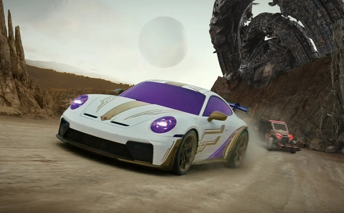 リーグ・オブ・レジェンド：ワイルドリフトとのコラボレーションによる特別なポルシェ911GT3（フロント）