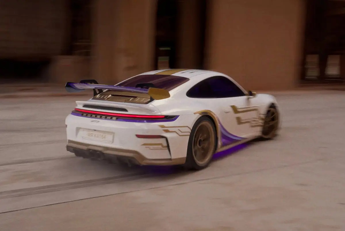 リーグ・オブ・レジェンド：ワイルドリフトとのコラボレーションによる特別なポルシェ911GT3（リヤ）