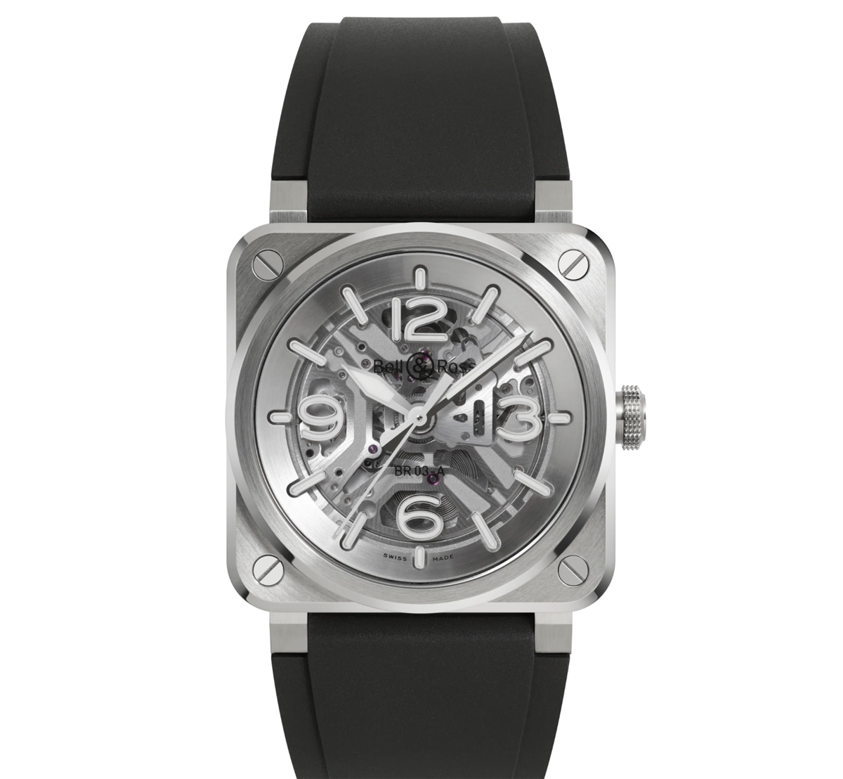 ベル&ロスの腕時計、BR-03スケルトンスティールの正面