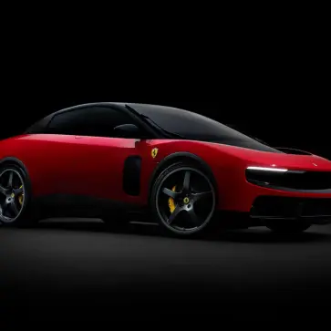フェラーリのEV、ルーチェ(レッド)のエクステリア〜フロントサイド