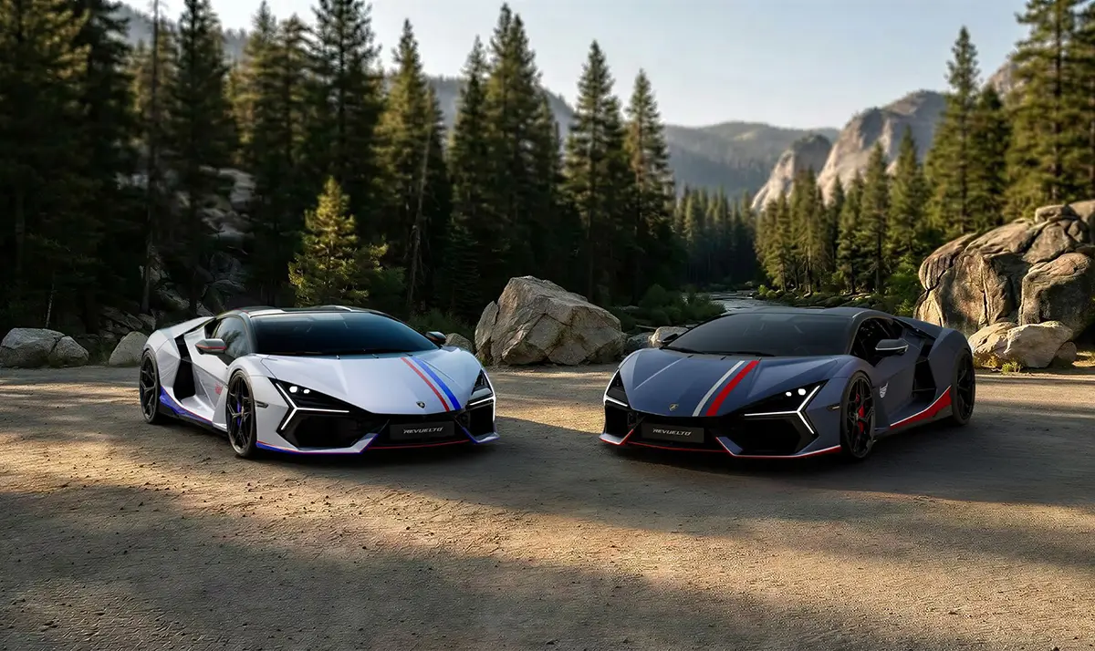 ランボルギーニの北米限定モデル、レヴエルトNA63のフロント（グレーとシルバー、停止）