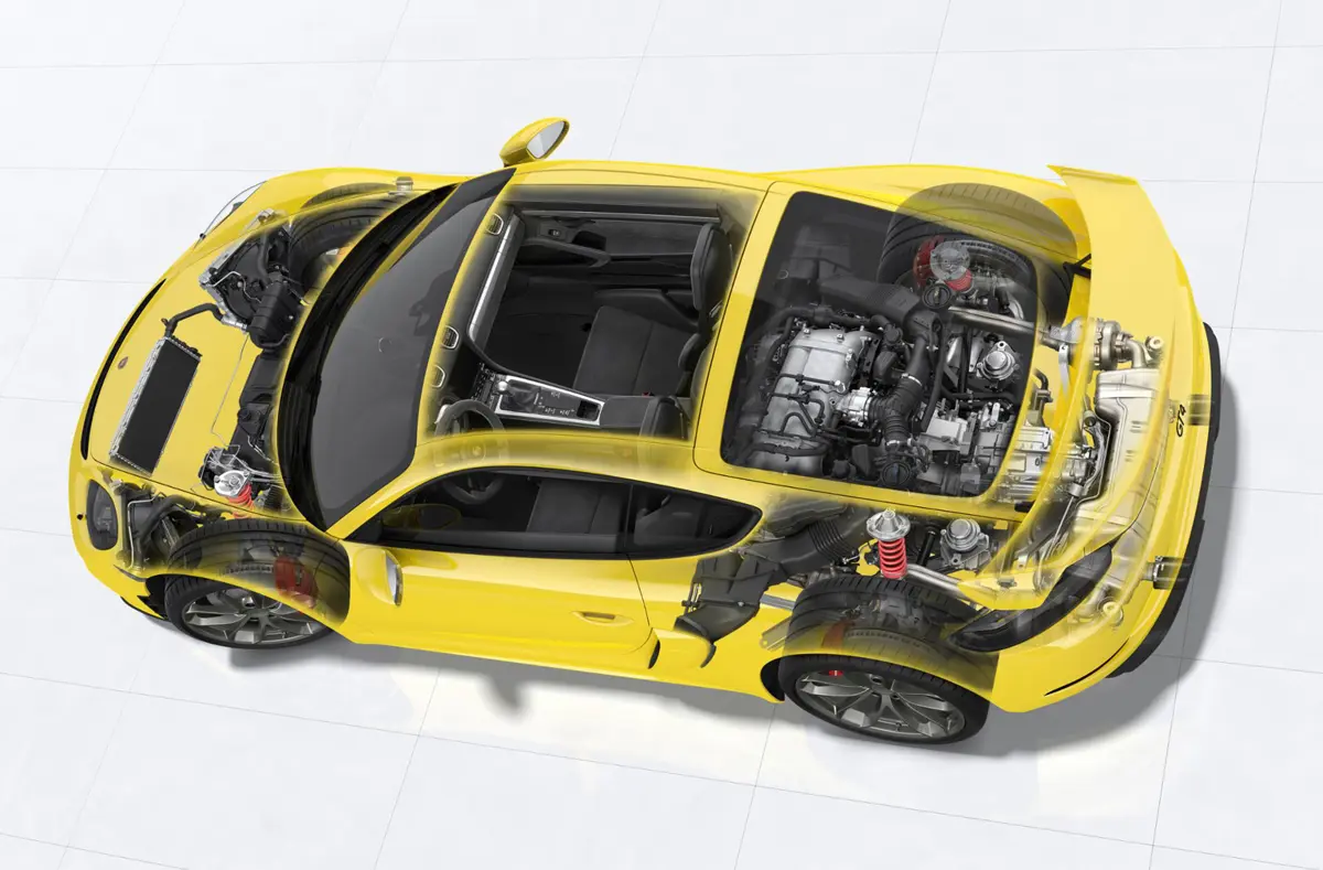 ポルシェ718ケイマンGT4のエクステリア（構造解説画像）