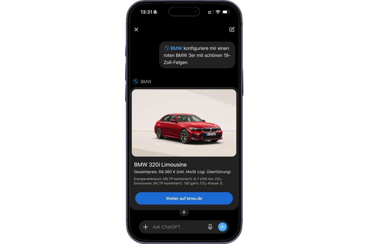 BMWが開始したChat GPTを使用したカーコンフィギュレーター外面