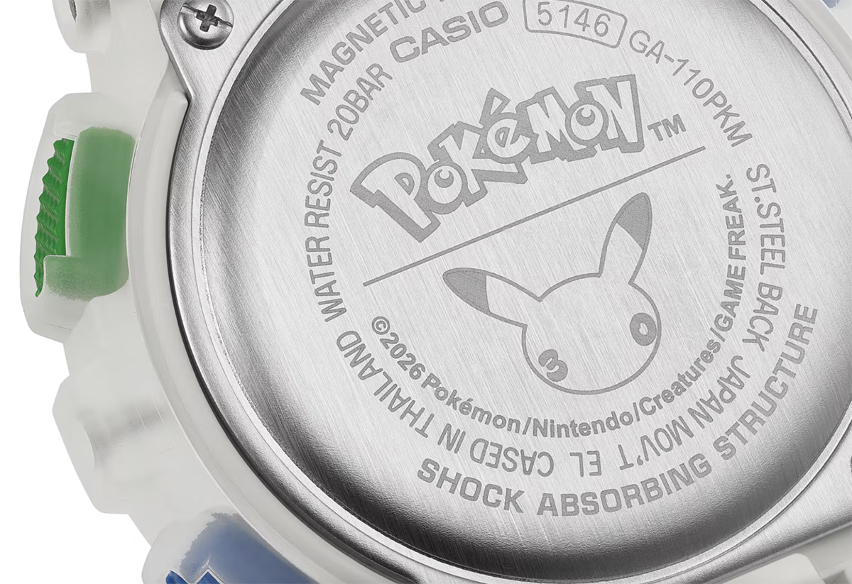 カシオ G-SHOCKとポケモンとのコラボ腕時計、GA-110PKM-7AJRの裏蓋