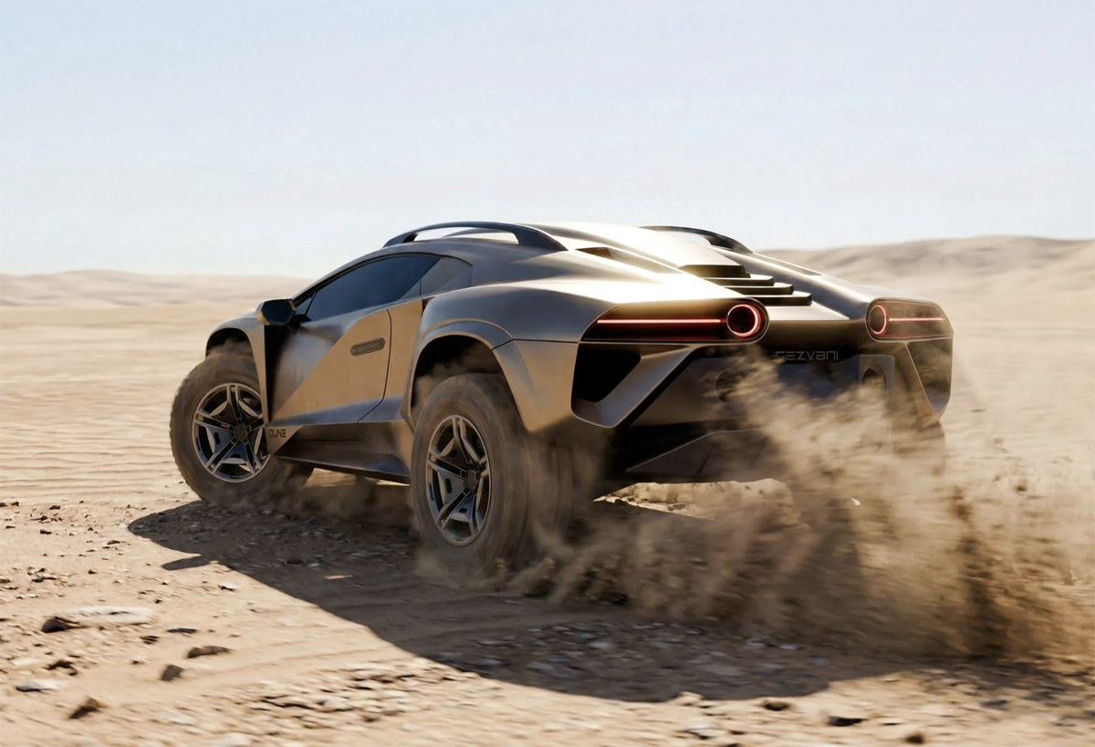 レズヴァニ（Rezvani）デューンの走行風景（砂漠、リア）
