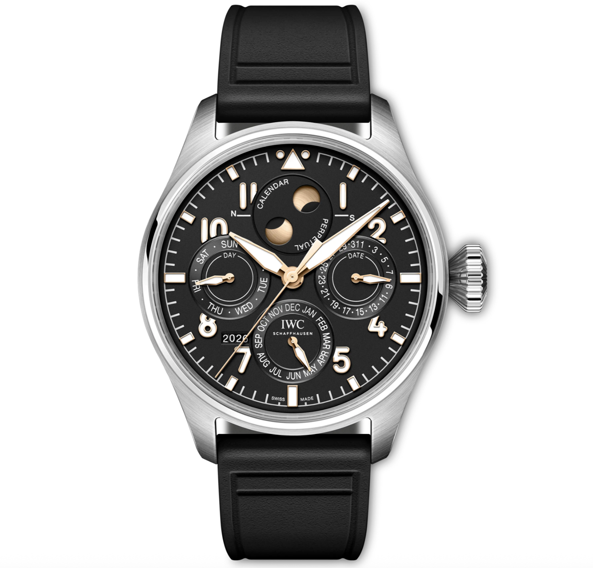 IWCとメルセデス・ベンツとのコラボ腕時計、ビッグ・パイロット・パーペチュアル・カレンダーの正面