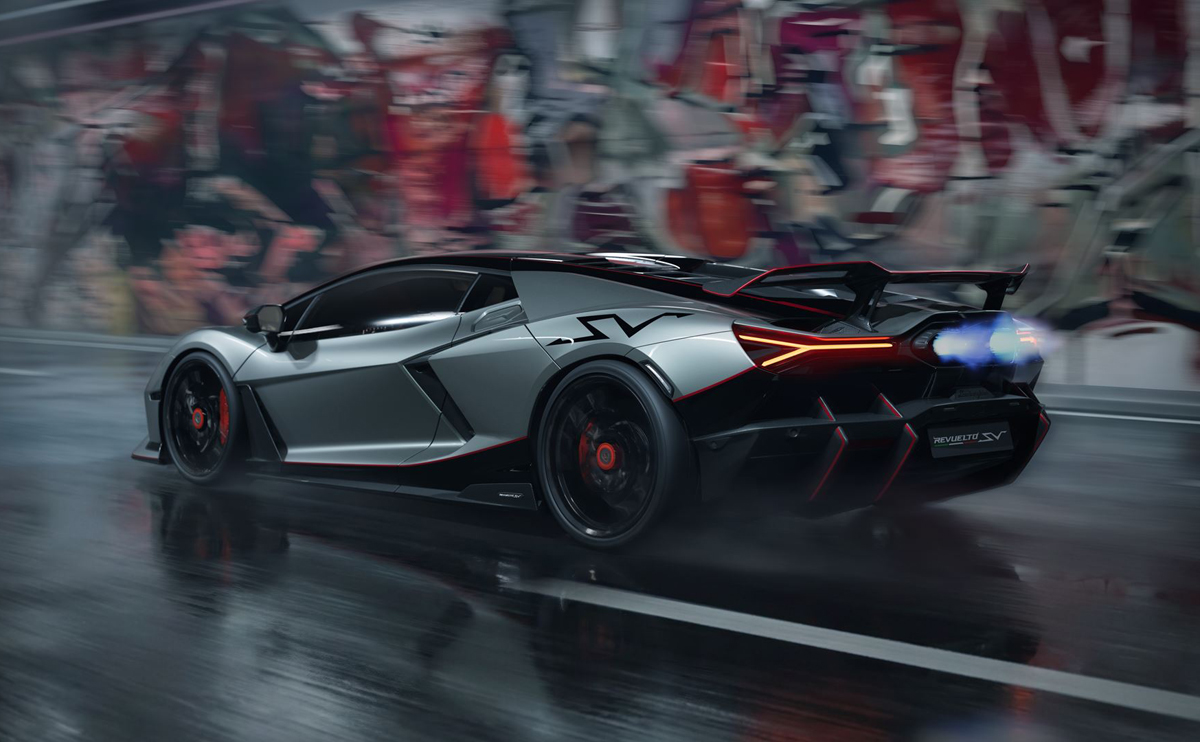 ランボルギーニ レヴエルトSVのエクステリア（シルバー、リア）