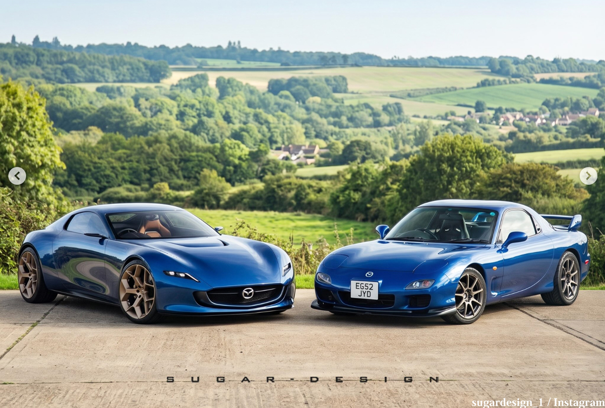 FD3Sと新型マツダRX-7のレンダリング（ブルー、フロント）