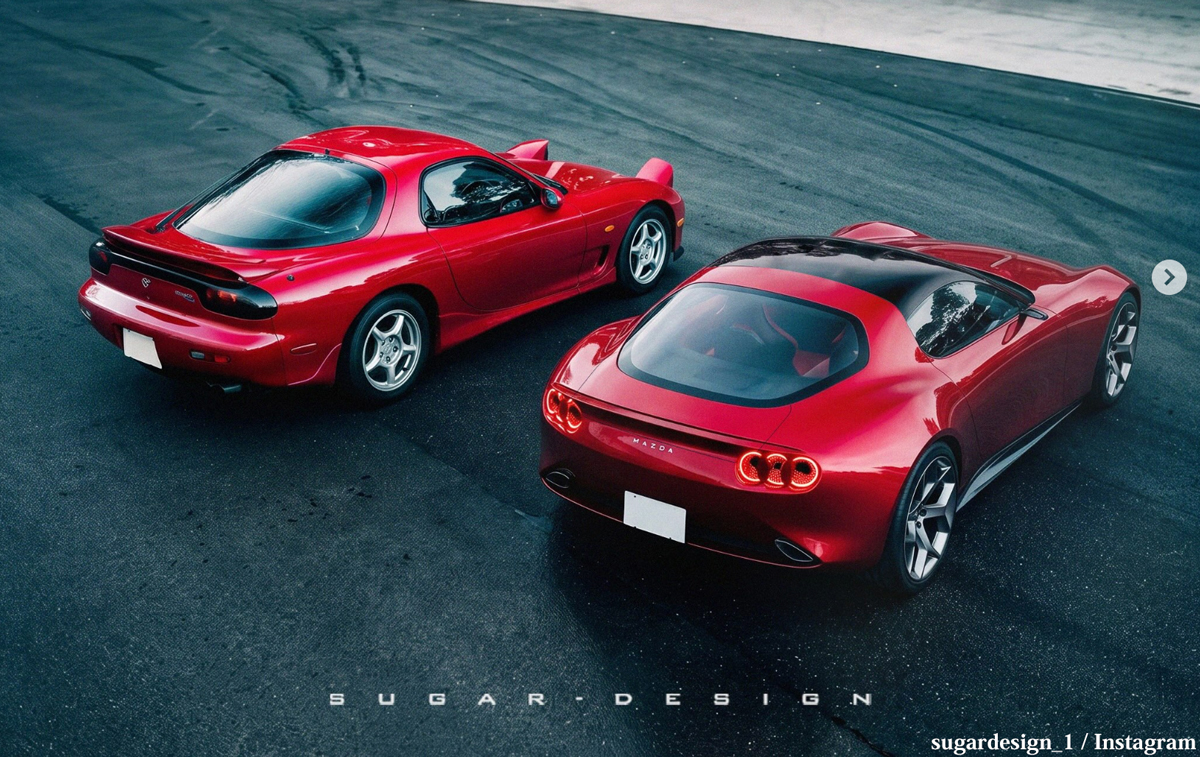 FD3Sと新型マツダRX-7のレンダリング（レッド、リア）