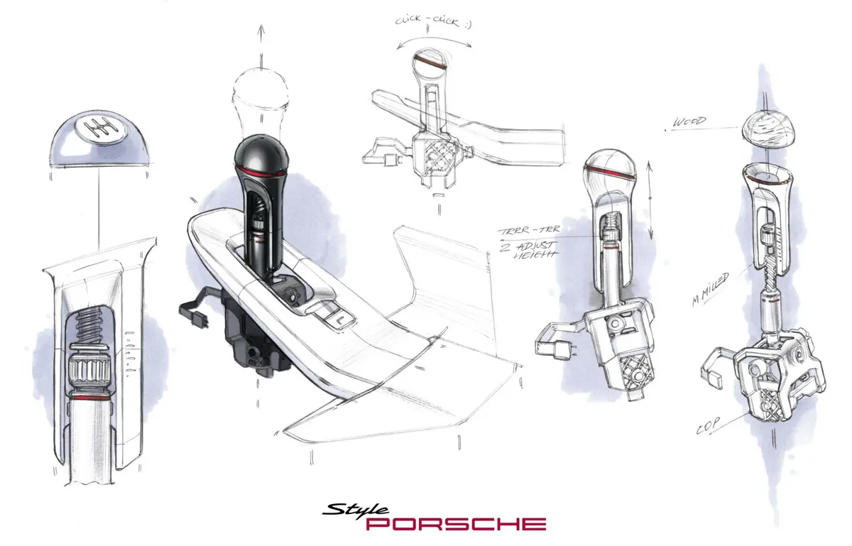 ポルシェ ミッションSのシフトレバー(デザイン画)