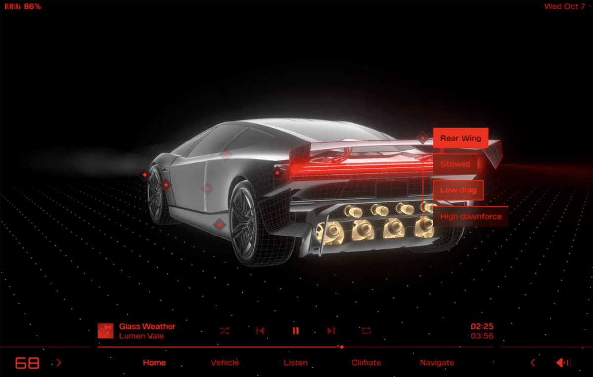 新型テスラ　ロードスターのインターフェース